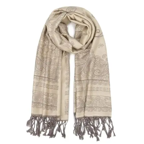 Ciormis Two Tone Silky Paisley PasModazoneina Shawl Scarf,Soft Women's Rave Jacquard PasModazoneinas Wrap Scarves - CIORMIS