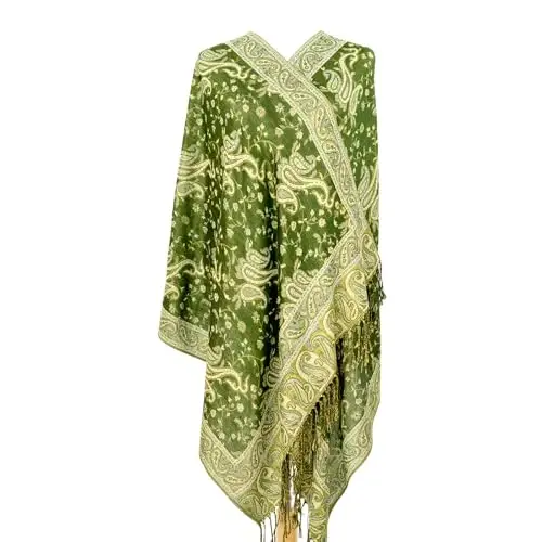Ciormis Two Tone Silky Paisley PasModazoneina Shawl Scarf,Soft Women's Rave Jacquard PasModazoneinas Wrap Scarves - 2