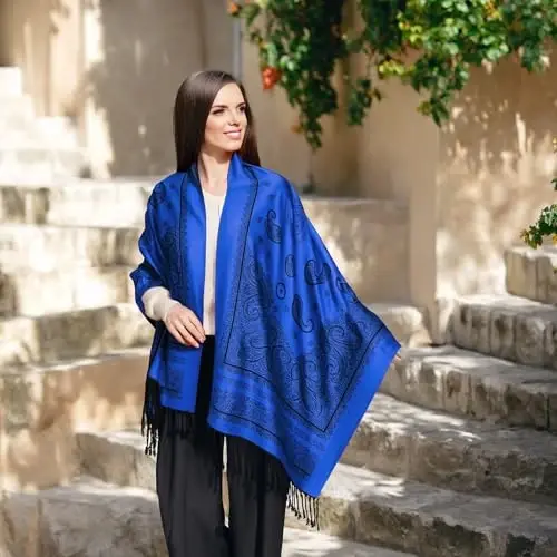 Ciormis Two Tone Silky Paisley PasModazoneina Shawl Scarf,Soft Women's Rave Jacquard PasModazoneinas Wrap Scarves - 3