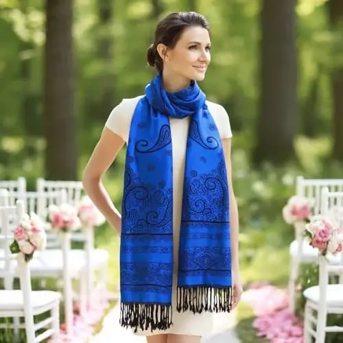 Ciormis Two Tone Silky Paisley PasModazoneina Shawl Scarf,Soft Women's Rave Jacquard PasModazoneinas Wrap Scarves - 5