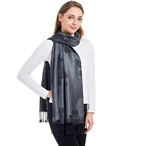 Ciormis Two Tone Silky Paisley PasModazoneina Shawl Scarf,Soft Women's Rave Jacquard PasModazoneinas Wrap Scarves - 2