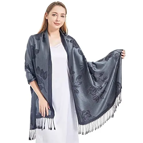 Ciormis Two Tone Silky Paisley PasModazoneina Shawl Scarf,Soft Women's Rave Jacquard PasModazoneinas Wrap Scarves 