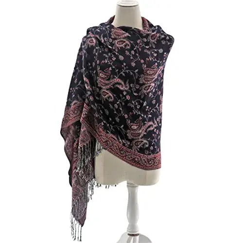 Ciormis Two Tone Silky Paisley PasModazoneina Shawl Scarf,Soft Women's Rave Jacquard PasModazoneinas Wrap Scarves - 5