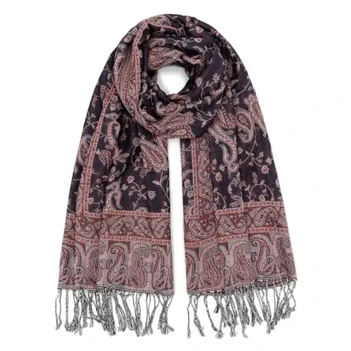 Ciormis Two Tone Silky Paisley PasModazoneina Shawl Scarf,Soft Women's Rave Jacquard PasModazoneinas Wrap Scarves 