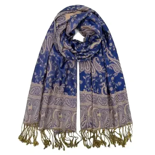 Ciormis Two Tone Silky Paisley PasModazoneina Shawl Scarf,Soft Women's Rave Jacquard PasModazoneinas Wrap Scarves - CIORMIS