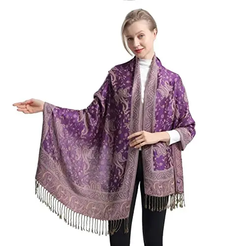 Ciormis Two Tone Silky Paisley PasModazoneina Shawl Scarf,Soft Women's Rave Jacquard PasModazoneinas Wrap Scarves - 1