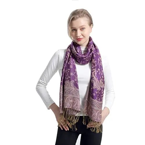 Ciormis Two Tone Silky Paisley PasModazoneina Shawl Scarf,Soft Women's Rave Jacquard PasModazoneinas Wrap Scarves - 3