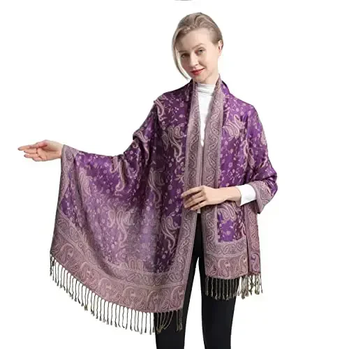 Ciormis Two Tone Silky Paisley PasModazoneina Shawl Scarf,Soft Women's Rave Jacquard PasModazoneinas Wrap Scarves - CIORMIS