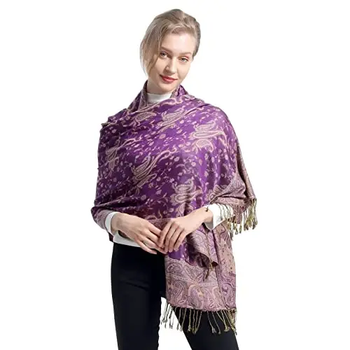 Ciormis Two Tone Silky Paisley PasModazoneina Shawl Scarf,Soft Women's Rave Jacquard PasModazoneinas Wrap Scarves - 4
