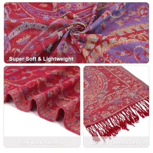 Ciormis Two Tone Silky Paisley PasModazoneina Shawl Scarf,Soft Women's Rave Jacquard PasModazoneinas Wrap Scarves - CIORMIS (1)