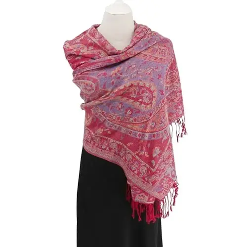 Ciormis Two Tone Silky Paisley PasModazoneina Shawl Scarf,Soft Women's Rave Jacquard PasModazoneinas Wrap Scarves - 4