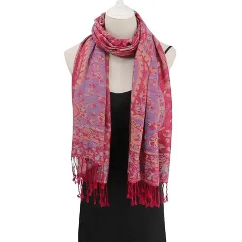Ciormis Two Tone Silky Paisley PasModazoneina Shawl Scarf,Soft Women's Rave Jacquard PasModazoneinas Wrap Scarves - 5
