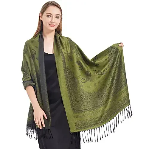 Ciormis Two Tone Silky Paisley PasModazoneina Shawl Scarf,Soft Women's Rave Jacquard PasModazoneinas Wrap Scarves - 1