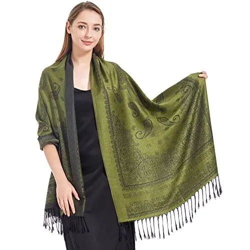 Ciormis Two Tone Silky Paisley PasModazoneina Shawl Scarf,Soft Women's Rave Jacquard PasModazoneinas Wrap Scarves 