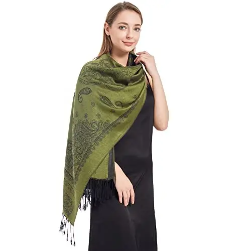 Ciormis Two Tone Silky Paisley PasModazoneina Shawl Scarf,Soft Women's Rave Jacquard PasModazoneinas Wrap Scarves - 2