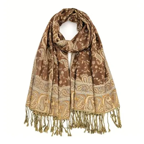 Ciormis Two Tone Silky Paisley PasModazoneina Shawl Scarf,Soft Women's Rave Jacquard PasModazoneinas Wrap Scarves 