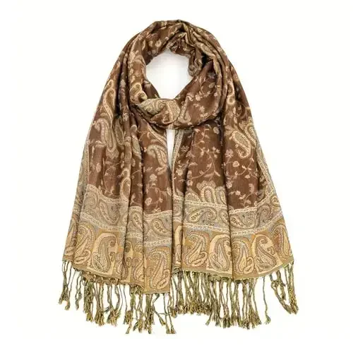 Ciormis Two Tone Silky Paisley PasModazoneina Shawl Scarf,Soft Women's Rave Jacquard PasModazoneinas Wrap Scarves - 1