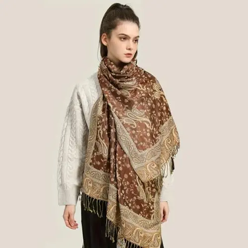 Ciormis Two Tone Silky Paisley PasModazoneina Shawl Scarf,Soft Women's Rave Jacquard PasModazoneinas Wrap Scarves - 2