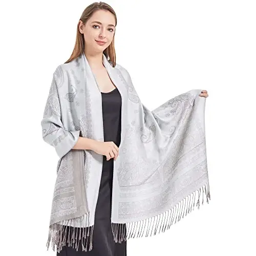 Ciormis Two Tone Silky Paisley PasModazoneina Shawl Scarf,Soft Women's Rave Jacquard PasModazoneinas Wrap Scarves 