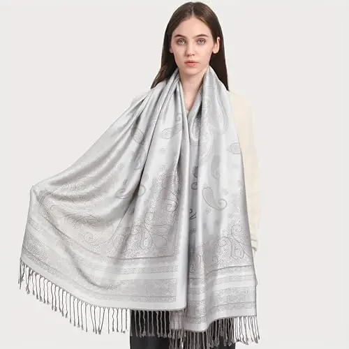 Ciormis Two Tone Silky Paisley PasModazoneina Shawl Scarf,Soft Women's Rave Jacquard PasModazoneinas Wrap Scarves - 3