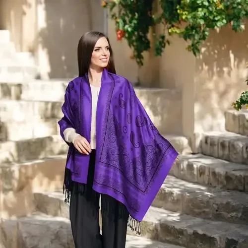 Ciormis Two Tone Silky Paisley PasModazoneina Shawl Scarf,Soft Women's Rave Jacquard PasModazoneinas Wrap Scarves - 3