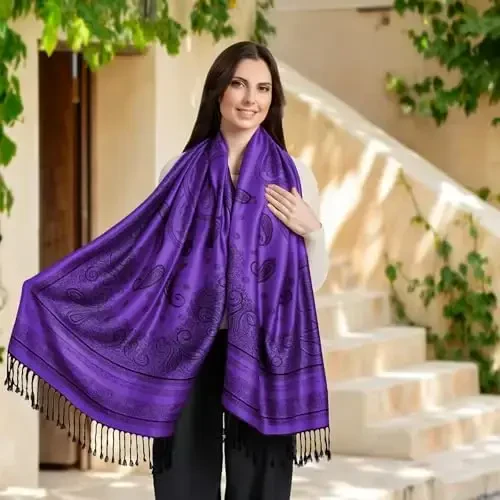 Ciormis Two Tone Silky Paisley PasModazoneina Shawl Scarf,Soft Women's Rave Jacquard PasModazoneinas Wrap Scarves - 4