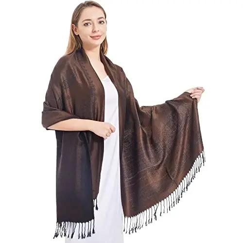 Ciormis Two Tone Silky Paisley PasModazoneina Shawl Scarf,Soft Women's Rave Jacquard PasModazoneinas Wrap Scarves - 1