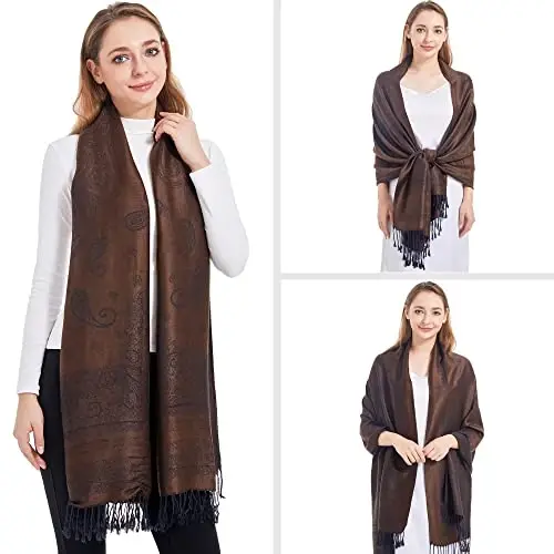 Ciormis Two Tone Silky Paisley PasModazoneina Shawl Scarf,Soft Women's Rave Jacquard PasModazoneinas Wrap Scarves - 3