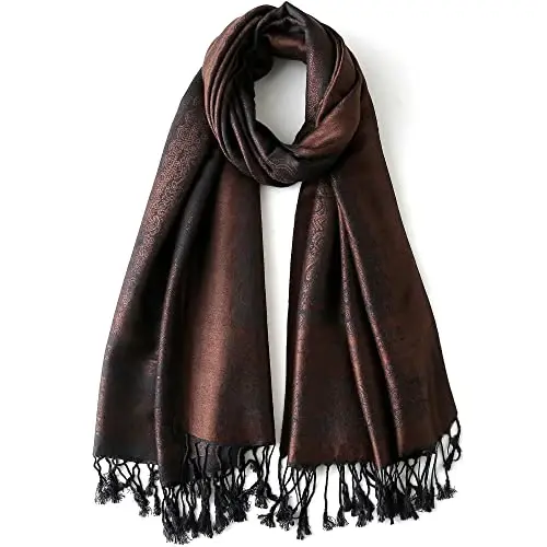 Ciormis Two Tone Silky Paisley PasModazoneina Shawl Scarf,Soft Women's Rave Jacquard PasModazoneinas Wrap Scarves - 4