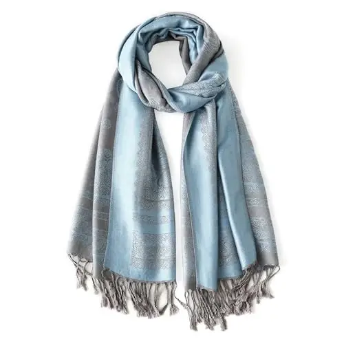 Ciormis Two Tone Silky Paisley PasModazoneina Shawl Scarf,Soft Women's Rave Jacquard PasModazoneinas Wrap Scarves - CIORMIS