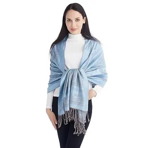 Ciormis Two Tone Silky Paisley PasModazoneina Shawl Scarf,Soft Women's Rave Jacquard PasModazoneinas Wrap Scarves - 3
