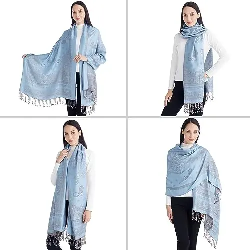 Ciormis Two Tone Silky Paisley PasModazoneina Shawl Scarf,Soft Women's Rave Jacquard PasModazoneinas Wrap Scarves - 4