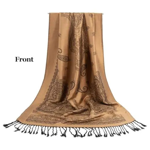 Ciormis Two Tone Silky Paisley PasModazoneina Shawl Scarf,Soft Women's Rave Jacquard PasModazoneinas Wrap Scarves - 5