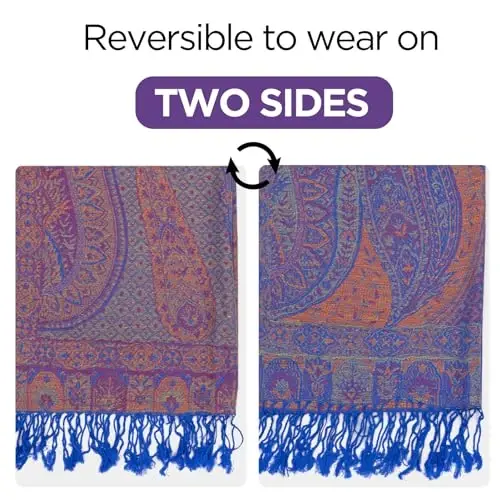 Ciormis Two Tone Silky Paisley PasModazoneina Shawl Scarf,Soft Women's Rave Jacquard PasModazoneinas Wrap Scarves - 4