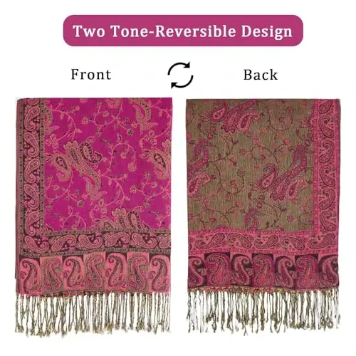Ciormis Two Tone Silky Paisley PasModazoneina Shawl Scarf,Soft Women's Rave Jacquard PasModazoneinas Wrap Scarves - 3