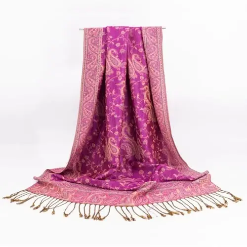 Ciormis Two Tone Silky Paisley PasModazoneina Shawl Scarf,Soft Women's Rave Jacquard PasModazoneinas Wrap Scarves - 5