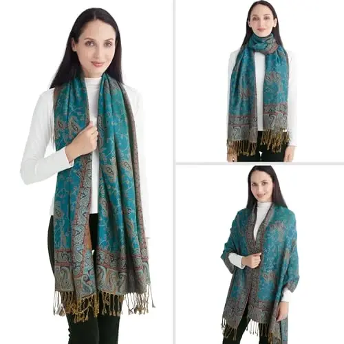 Ciormis Two Tone Silky Paisley PasModazoneina Shawl Scarf,Soft Women's Rave Jacquard PasModazoneinas Wrap Scarves - 3