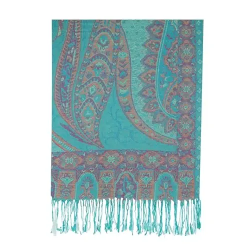 Ciormis Two Tone Silky Paisley PasModazoneina Shawl Scarf,Soft Women's Rave Jacquard PasModazoneinas Wrap Scarves - 4