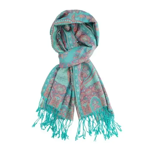 Ciormis Two Tone Silky Paisley PasModazoneina Shawl Scarf,Soft Women's Rave Jacquard PasModazoneinas Wrap Scarves - 5