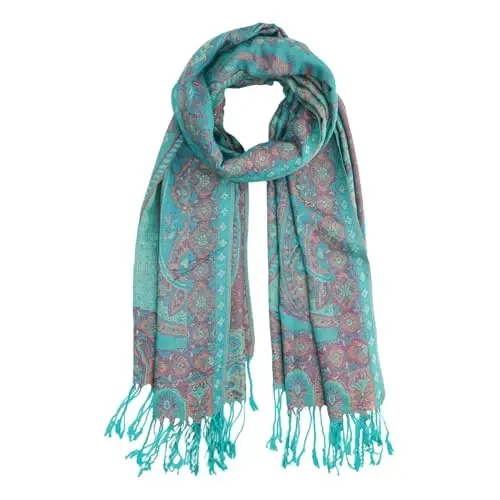 Ciormis Two Tone Silky Paisley PasModazoneina Shawl Scarf,Soft Women's Rave Jacquard PasModazoneinas Wrap Scarves - CIORMIS