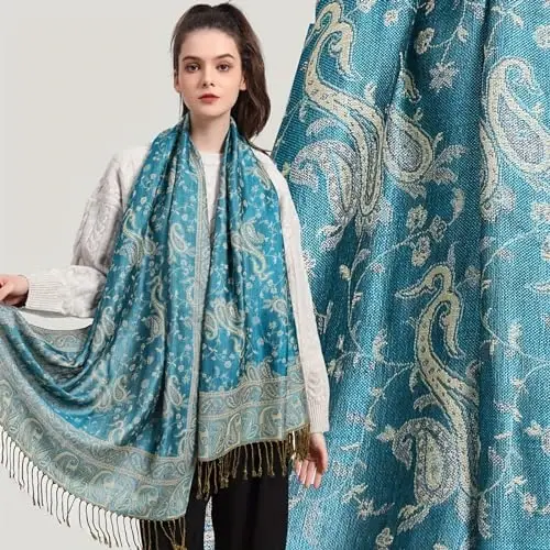 Ciormis Two Tone Silky Paisley PasModazoneina Shawl Scarf,Soft Women's Rave Jacquard PasModazoneinas Wrap Scarves - 4