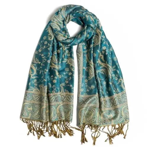 Ciormis Two Tone Silky Paisley PasModazoneina Shawl Scarf,Soft Women's Rave Jacquard PasModazoneinas Wrap Scarves - CIORMIS