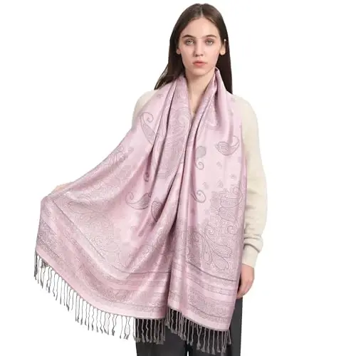 Ciormis Two Tone Silky Paisley PasModazoneina Shawl Scarf,Soft Women's Rave Jacquard PasModazoneinas Wrap Scarves 