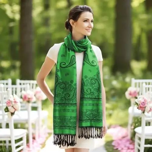 Ciormis Two Tone Silky Paisley PasModazoneina Shawl Scarf,Soft Women's Rave Jacquard PasModazoneinas Wrap Scarves - 5