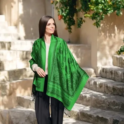 Ciormis Two Tone Silky Paisley PasModazoneina Shawl Scarf,Soft Women's Rave Jacquard PasModazoneinas Wrap Scarves - 3