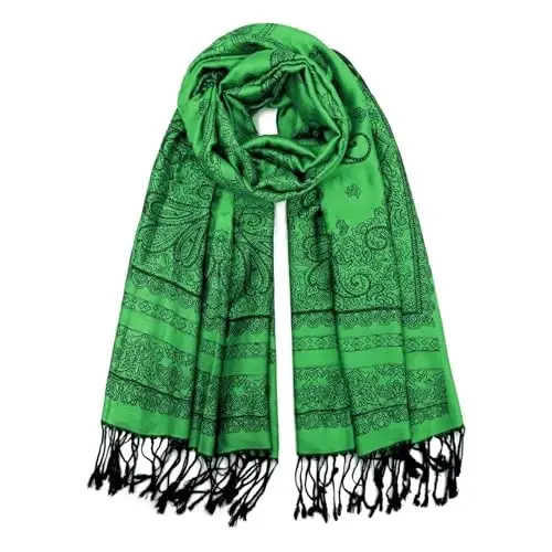 Ciormis Two Tone Silky Paisley PasModazoneina Shawl Scarf,Soft Women's Rave Jacquard PasModazoneinas Wrap Scarves - CIORMIS