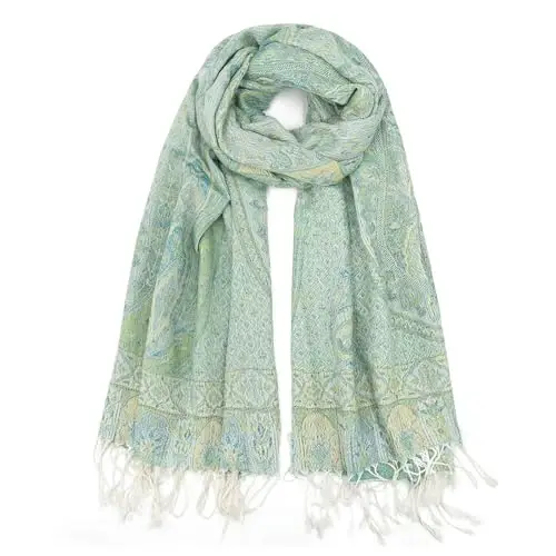 Ciormis Two Tone Silky Paisley PasModazoneina Shawl Scarf,Soft Women's Rave Jacquard PasModazoneinas Wrap Scarves - CIORMIS