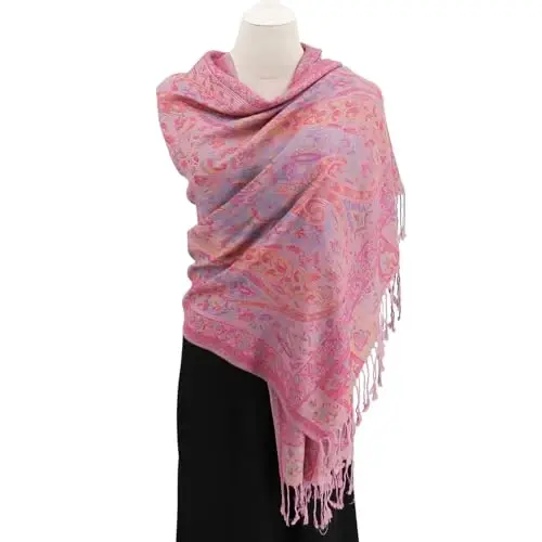 Ciormis Two Tone Silky Paisley PasModazoneina Shawl Scarf,Soft Women's Rave Jacquard PasModazoneinas Wrap Scarves - 5
