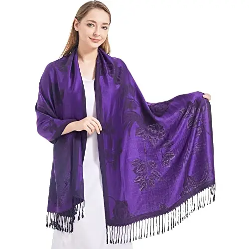 Ciormis Two Tone Silky Paisley PasModazoneina Shawl Scarf,Soft Women's Rave Jacquard PasModazoneinas Wrap Scarves 