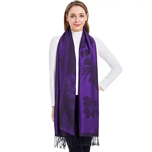 Ciormis Two Tone Silky Paisley PasModazoneina Shawl Scarf,Soft Women's Rave Jacquard PasModazoneinas Wrap Scarves - 2